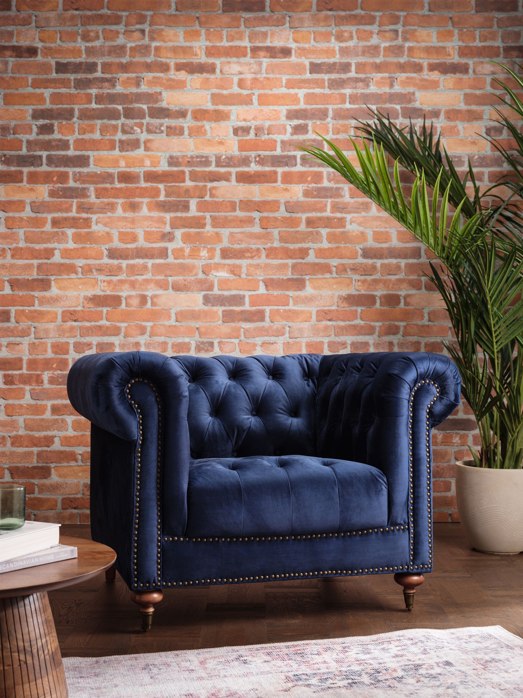 Buy Barker and Stonehouse Navy Blue Duchamp Velvet Chesterfield Armchair from the Next UK online shop