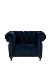 Barker and Stonehouse Navy Blue Duchamp Velvet Chesterfield Armchair - Image 2 of 6