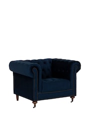 Barker and Stonehouse Navy Blue Duchamp Velvet Chesterfield Armchair - Image 3 of 6
