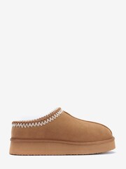 Mint Velvet Brown Tan Chunky Suede Slippers - Image 1 of 3