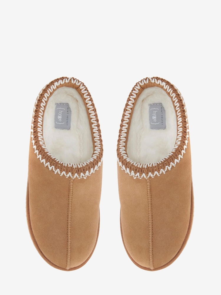 Mint Velvet Brown Tan Chunky Suede Slippers - Image 2 of 3