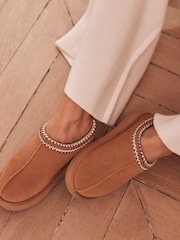 Mint Velvet Brown Tan Chunky Suede Slippers - Image 3 of 3