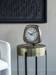 Libra Interiors Silver Medium Mid Century Table Clock - Image 1 of 5