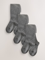 Grey Longer Length 3 Pack Cotton Rich School Tights - Image 1 of 6
