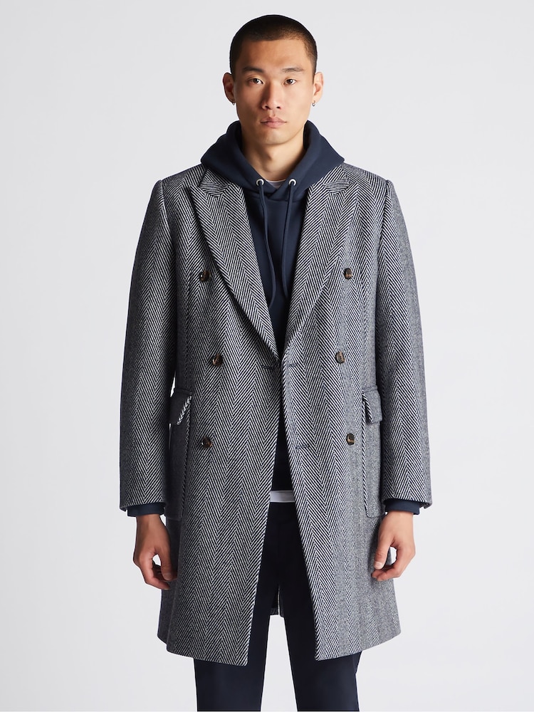 Remus Uomo Blue Regular Fit Wool-Mix Tailored Coat - Image 1 of 6