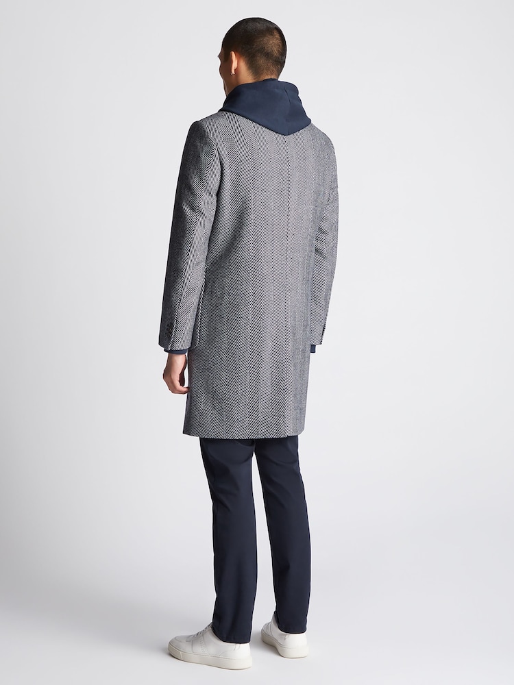 Remus Uomo Blue Regular Fit Wool-Mix Tailored Coat - Image 2 of 6
