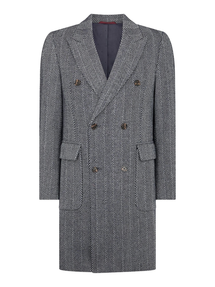 Remus Uomo Blue Regular Fit Wool-Mix Tailored Coat - Image 6 of 6