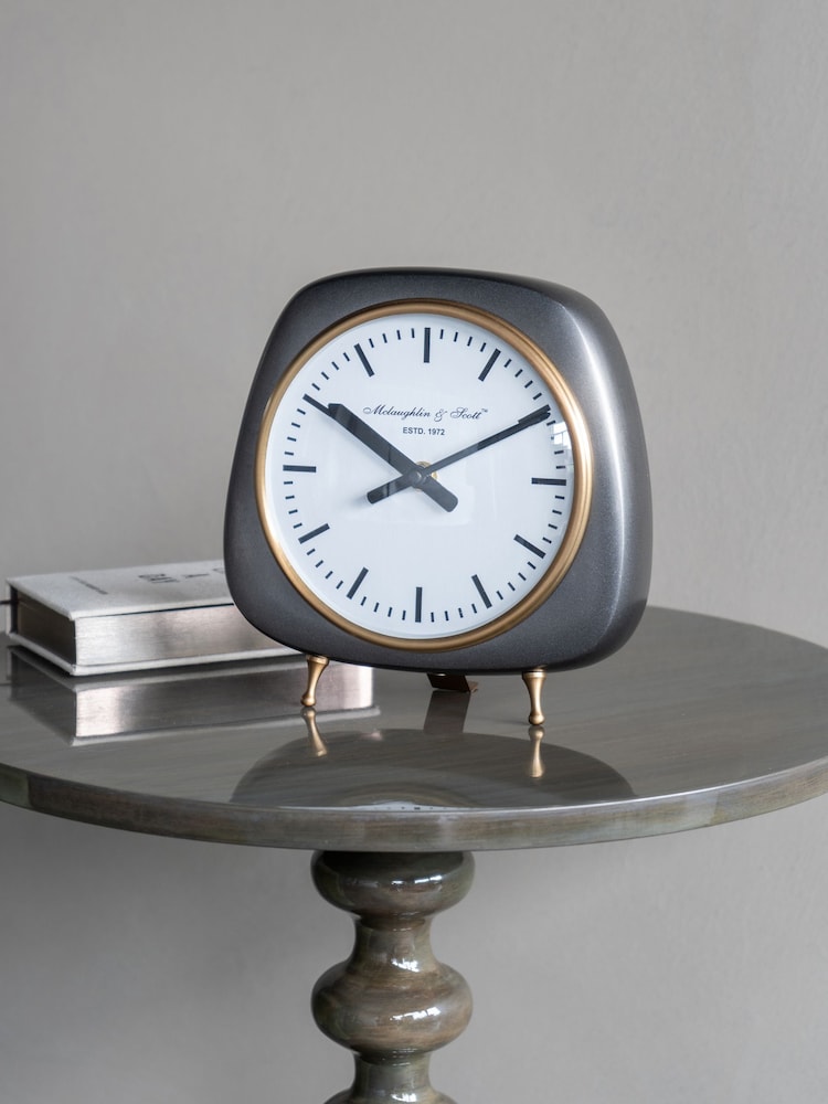 Libra Interiors Silver Small Mid Century Table Clock - Image 1 of 5