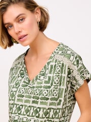 Green V-Neck 100% Cotton Bubble Hem Top - Image 5 of 7