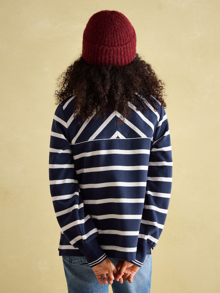 Joules Burnham Navy Blue Heavyweight Cotton Funnel Neck Quarter Zip Sweatshirt - Image 2 of 7
