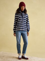 Joules Burnham Navy Blue Heavyweight Cotton Funnel Neck Quarter Zip Sweatshirt - Image 3 of 7