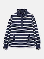 Joules Burnham Navy Blue Heavyweight Cotton Funnel Neck Quarter Zip Sweatshirt - Image 7 of 7