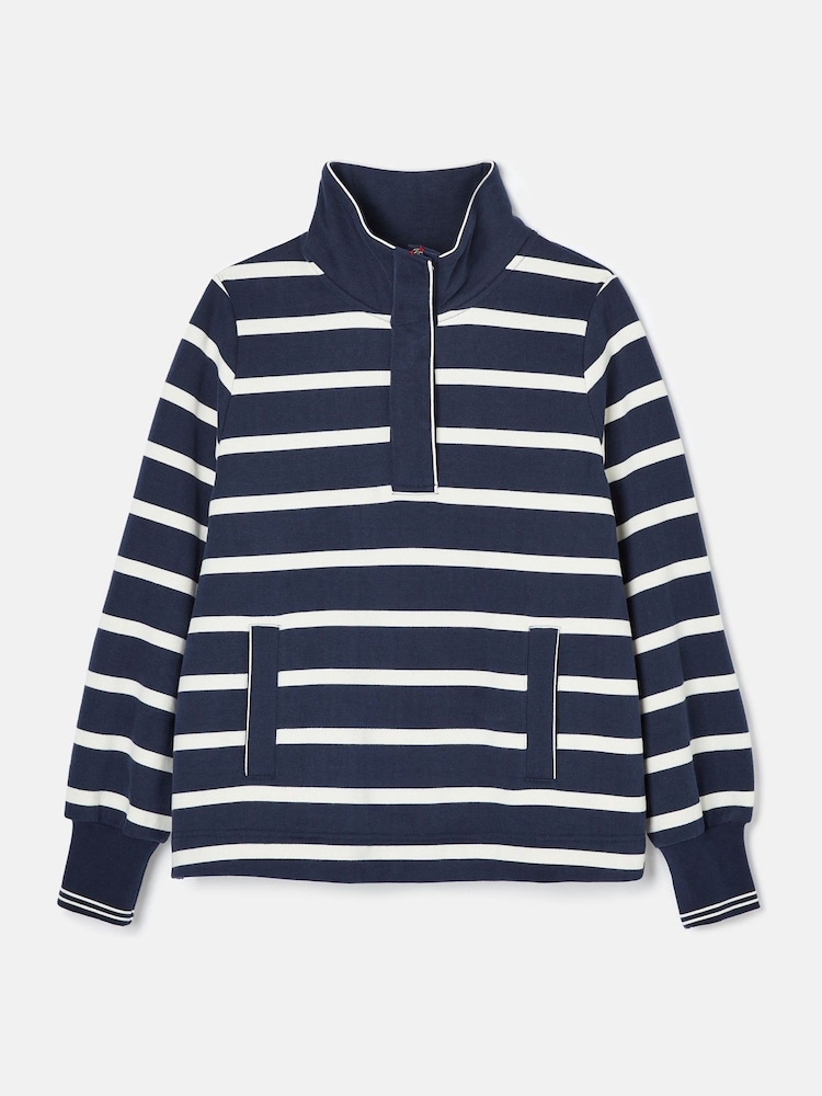 Joules Burnham Navy Blue Heavyweight Cotton Funnel Neck Quarter Zip Sweatshirt - Image 7 of 7