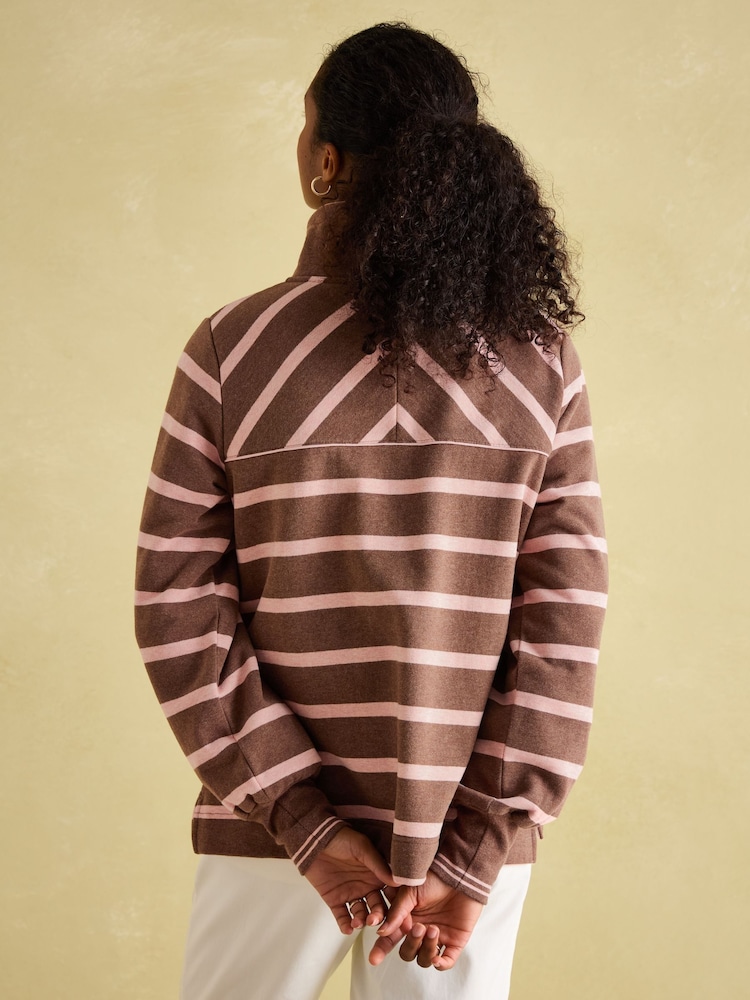 Joules Burnham Chocolate Brown pink Funnel Neck Quarter Zip Sweatshirt - Image 2 of 8