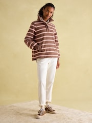 Joules Burnham Chocolate Brown pink Funnel Neck Quarter Zip Sweatshirt - Image 3 of 8