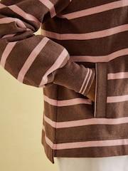 Joules Burnham Chocolate Brown pink Funnel Neck Quarter Zip Sweatshirt - Image 7 of 8