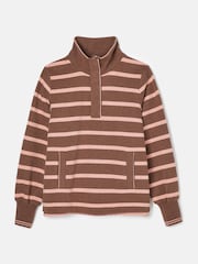 Joules Burnham Chocolate Brown pink Funnel Neck Quarter Zip Sweatshirt - Image 8 of 8