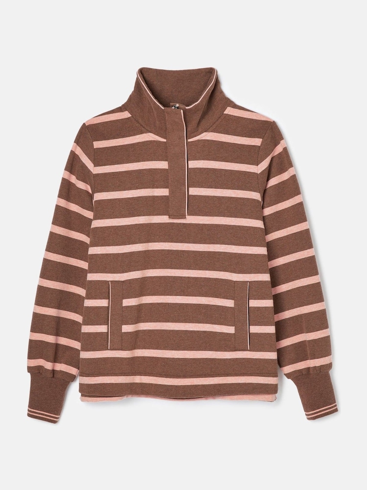 Joules Burnham Chocolate Brown pink Funnel Neck Quarter Zip Sweatshirt - Image 8 of 8