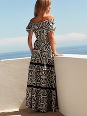 Black/White Textured 100% Cotton Maxi Skirt With Crochet Trim - Image 2 of 6