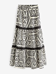 Black/White Textured 100% Cotton Maxi Skirt With Crochet Trim - Image 4 of 6