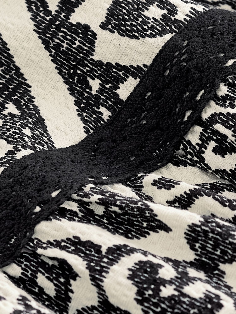 Black/White Textured 100% Cotton Maxi Skirt With Crochet Trim - Image 6 of 6