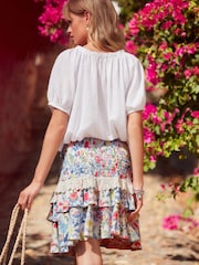 White Fruit Print Shirred Layered Mini Skirt - Image 2 of 6