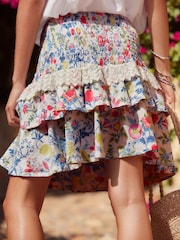 White Fruit Print Shirred Layered Mini Skirt - Image 3 of 6