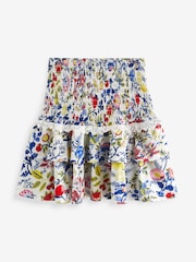 White Fruit Print Shirred Layered Mini Skirt - Image 4 of 6