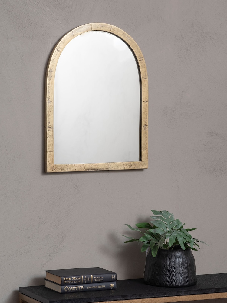 Libra Interiors Brass Small Arched Window Mirror - Image 1 of 4