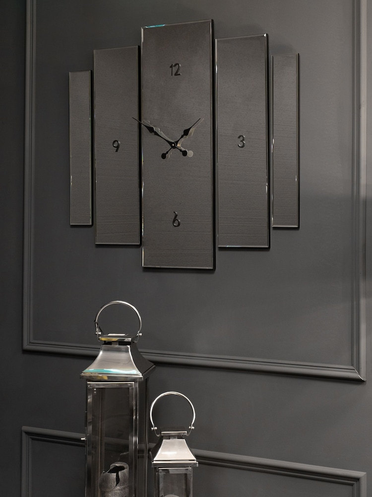 Libra Interiors Black Aruna Modern Mirrored Wall Clock - Image 1 of 3