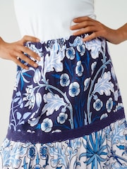 Morris & Co Blue Print Textured 100% Cotton Maxi Skirt With Crochet Trim - Image 5 of 6