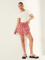 Red Floral Print Elasticated Waist Summer Jersey Skort - Image 1 of 5