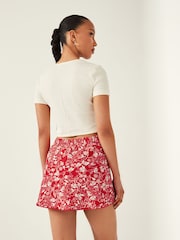 Red Floral Print Elasticated Waist Summer Jersey Skort - Image 2 of 5