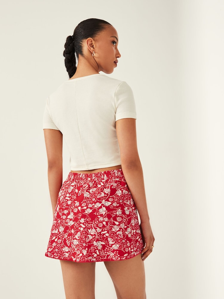 Red Floral Print Elasticated Waist Summer Jersey Skort - Image 2 of 5