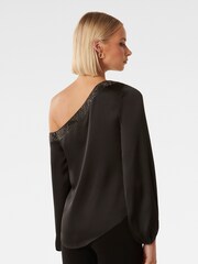 Forever New Black Anya Asymmetrical Embellished Top - Image 2 of 5