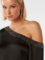 Forever New Black Anya Asymmetrical Embellished Top - Image 5 of 5