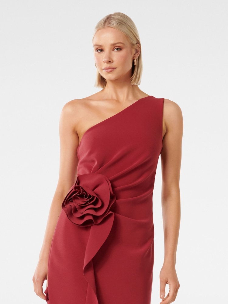 Forever New Red Arabella Rosette Asymmetrical Mini Dress - Image 1 of 5