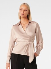 Forever New Natural Ginny Draped Wrap Blouse - Image 1 of 5
