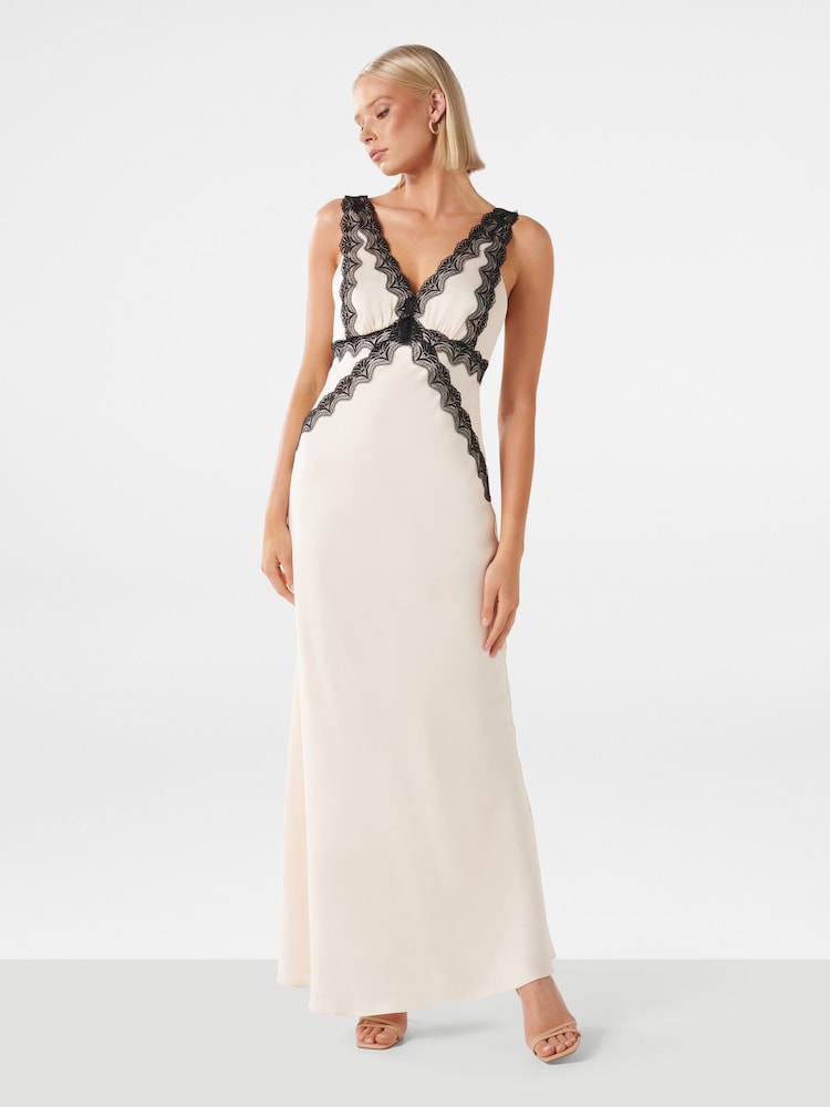 Forever New White Amelia Lace Trim Satin Midi Dress - Image 2 of 5