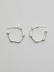 Simply Silver Sterling Silver Tone 925 Bamboo Hoop Earrings - Image 1 of 5