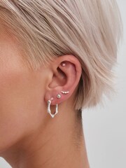 Simply Silver Sterling Silver Tone 925 Bamboo Hoop Earrings - Image 3 of 5