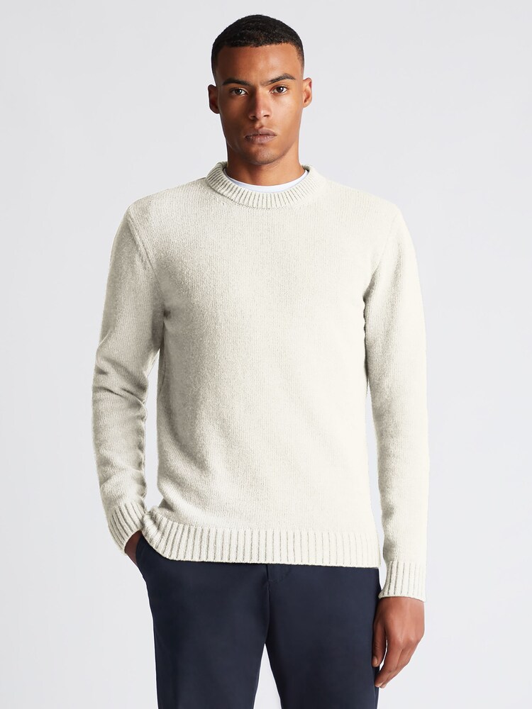 Remus Uomo Cream Tapered Fit Wool-Blend Crew Neck Sweater - Image 1 of 6