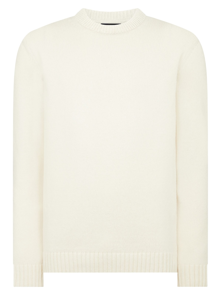 Remus Uomo Cream Tapered Fit Wool-Blend Crew Neck Sweater - Image 6 of 6