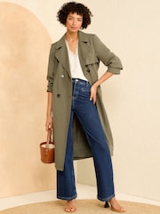 Love & Roses Khaki Green Classic Belted Trench Coat - Image 1 of 4