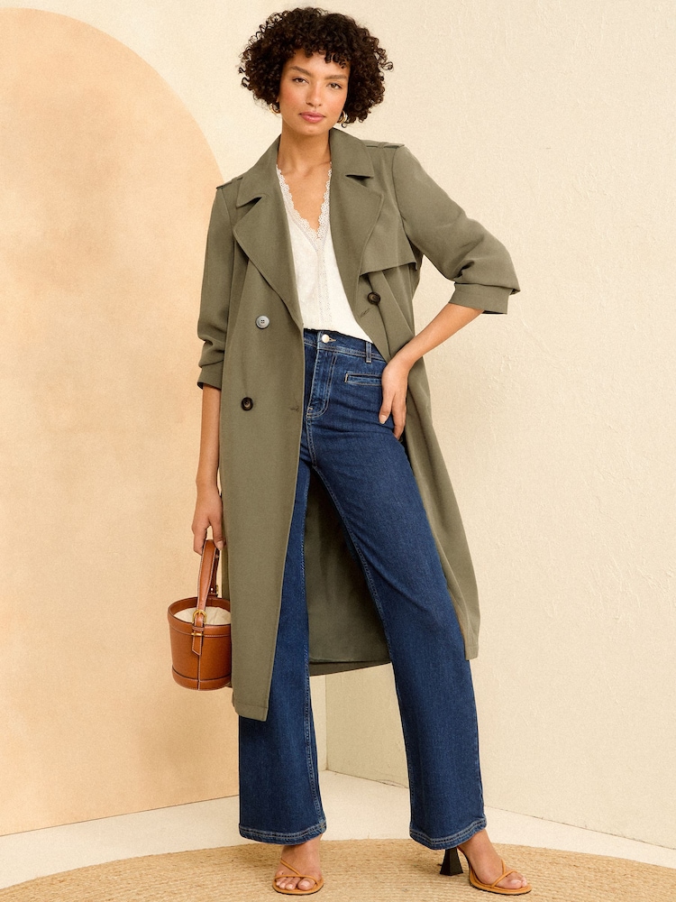Love & Roses Khaki Green Classic Belted Trench Coat - Image 1 of 4 Love & Roses Khaki Green Classic Belted Trench Coat - Image 1 of 4