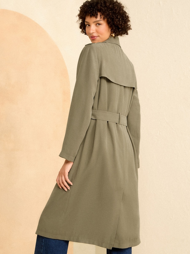 Love & Roses Khaki Green Classic Belted Trench Coat - Image 2 of 4 Love & Roses Khaki Green Classic Belted Trench Coat - Image 2 of 4