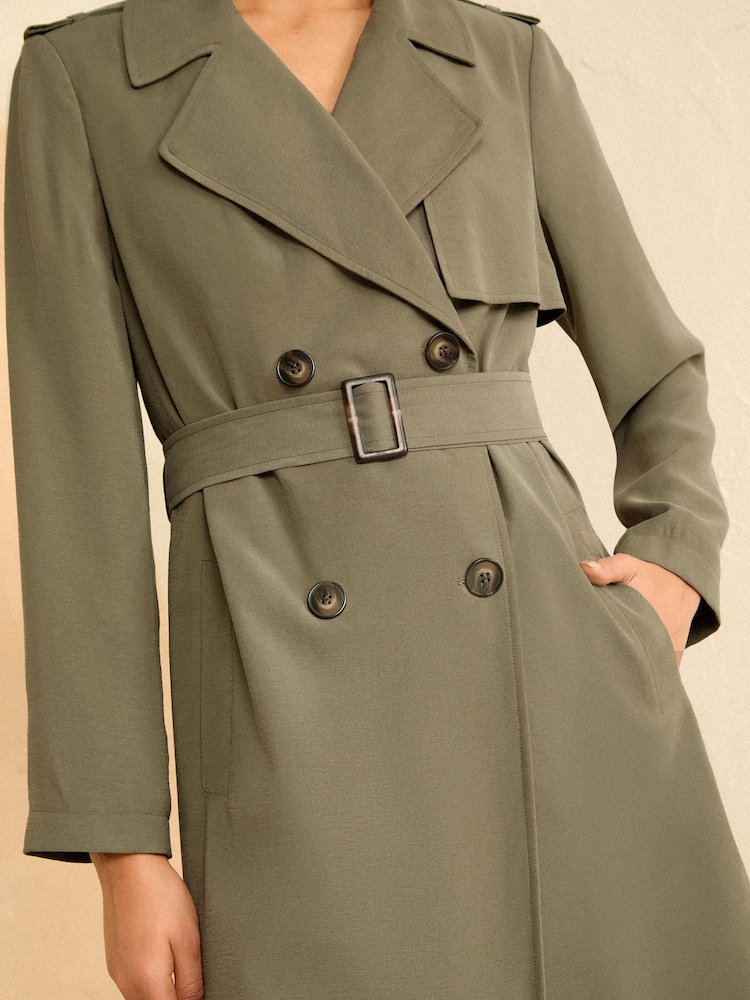 Love & Roses Khaki Green Classic Belted Trench Coat - Image 4 of 4 Love & Roses Khaki Green Classic Belted Trench Coat - Image 4 of 4