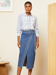 Love & Roses Midwash Blue Wrap Denim Midi Skirt - Image 3 of 4