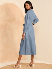 Love & Roses Blue TENCEL™ Utility Belted Midi Dress - Image 2 of 4