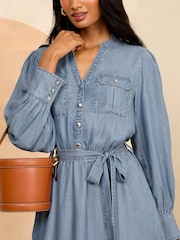 Love & Roses Blue TENCEL™ Utility Belted Midi Dress - Image 3 of 4